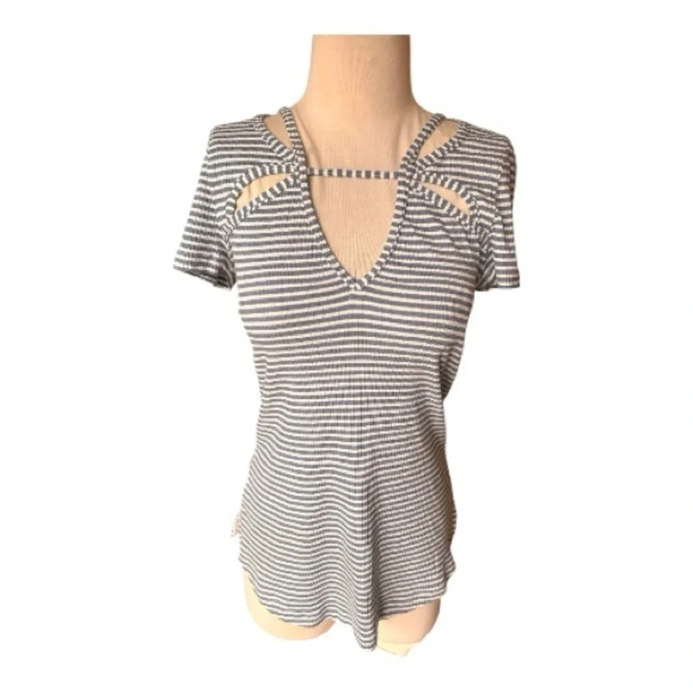 Free People Frenchie knit top with a striped pattern and cut-out neckline Large